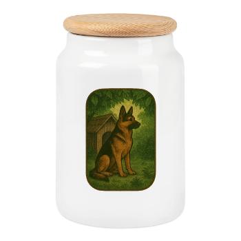 Chien de forêt rétro - Boîte à biscuits avec couvercle en bois - blanc - Devant