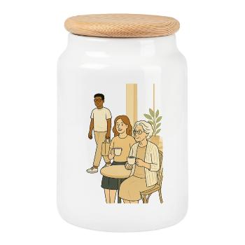 Coffee hour generations - Cookie Jar with Wooden Lid - white - Front