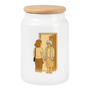 Mamie Karin - Boîte à biscuits avec couvercle en bois - blanc - Devant