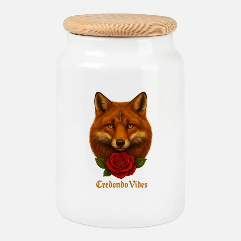 Fuchs mit Rose - Credendo Vides - Keksdose mit Holzdeckel - Weiß