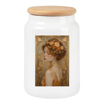 Eternal Beauty – oil on canvas - Cookie Jar with Wooden Lid - white - Front