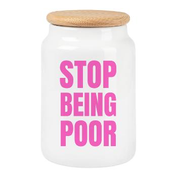 Stop Being Poor Y2K Aesthetic Trendy Pink - Boîte à biscuits avec couvercle en bois - blanc - Devant