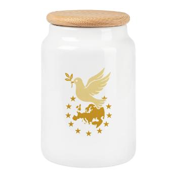"Europe & Dove of Peace" – Unity in Diversity - Cookie Jar with Wooden Lid - white - Front