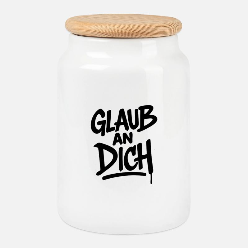 Glaub an Dich – Mut Spruch - Keksdose mit Holzdeckel - Weiß