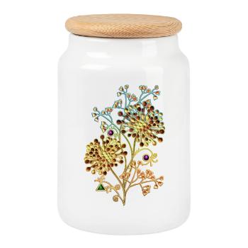 Blumen - Cookie Jar with Wooden Lid - white - Front