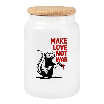 Rat with red text Love instead of war - Cookie Jar with Wooden Lid - white - Front