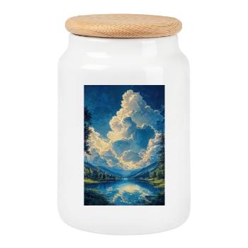 Illustration of a natural landscape - Boîte à biscuits avec couvercle en bois - blanc - Devant