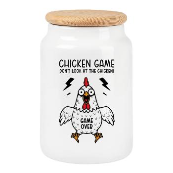 Chicken Game Don't look at the chicken Game over - Cookie Jar with Wooden Lid - white - Front