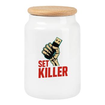 Set Killer – DJ Power - Keksdose mit Holzdeckel - Weiß - Vorne