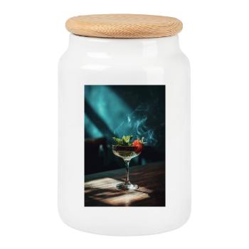 Smoky Mint Citrus Cocktail - Cookie Jar with Wooden Lid - white - Front