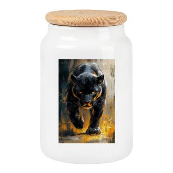 Illustration of a panther - Boîte à biscuits avec couvercle en bois - blanc - Devant