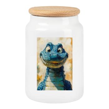 Illustration of a crocodile - Boîte à biscuits avec couvercle en bois - blanc - Devant