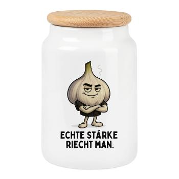 Selbstbewusster Knoblauch Garlic Gemüse Motiv - Keksdose mit Holzdeckel - Weiß - Vorne