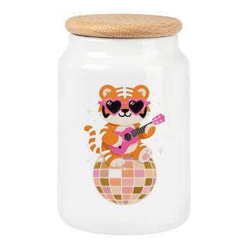 Drôle de tigre disco danse boule groovy des années 80 - Boîte à biscuits avec couvercle en bois - blanc - Devant