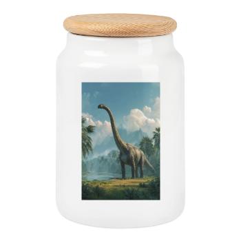 Dino Dawn Longneck - Boîte à biscuits avec couvercle en bois - blanc - Devant