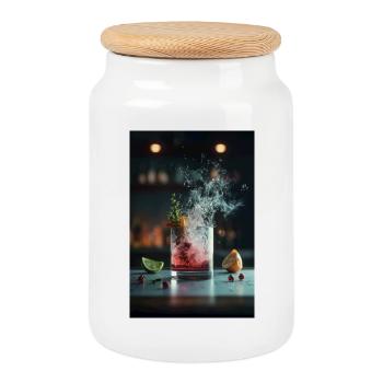 Crimson Splash Cocktail - Cookie Jar with Wooden Lid - white - Front