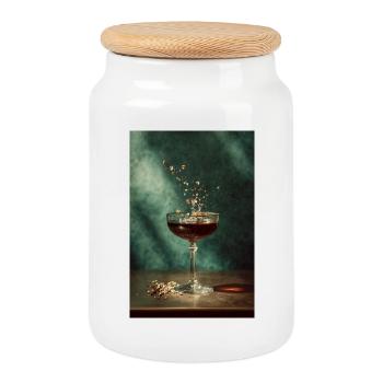 Emerald Splash Cocktail Vintage Art - Cookie Jar with Wooden Lid - white - Front