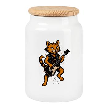 Orange Katze macht krach - Keksdose mit Holzdeckel - Weiß - Vorne
