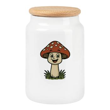 Lustiger Fliegenpilz Cartoon - Keksdose mit Holzdeckel - Weiß - Vorne