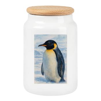 Aquarelle Pingouin au bord de la mer - Boîte à biscuits avec couvercle en bois - blanc - Devant