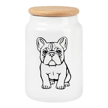 Bulldog chien T-shirt Chien Chemise Cadeau - Boîte à biscuits avec couvercle en bois - blanc - Devant