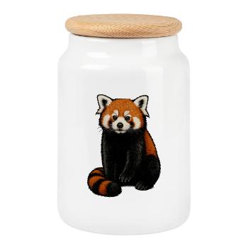 Red Panda Cuddle Illustration - Cookie Jar with Wooden Lid - white - Front