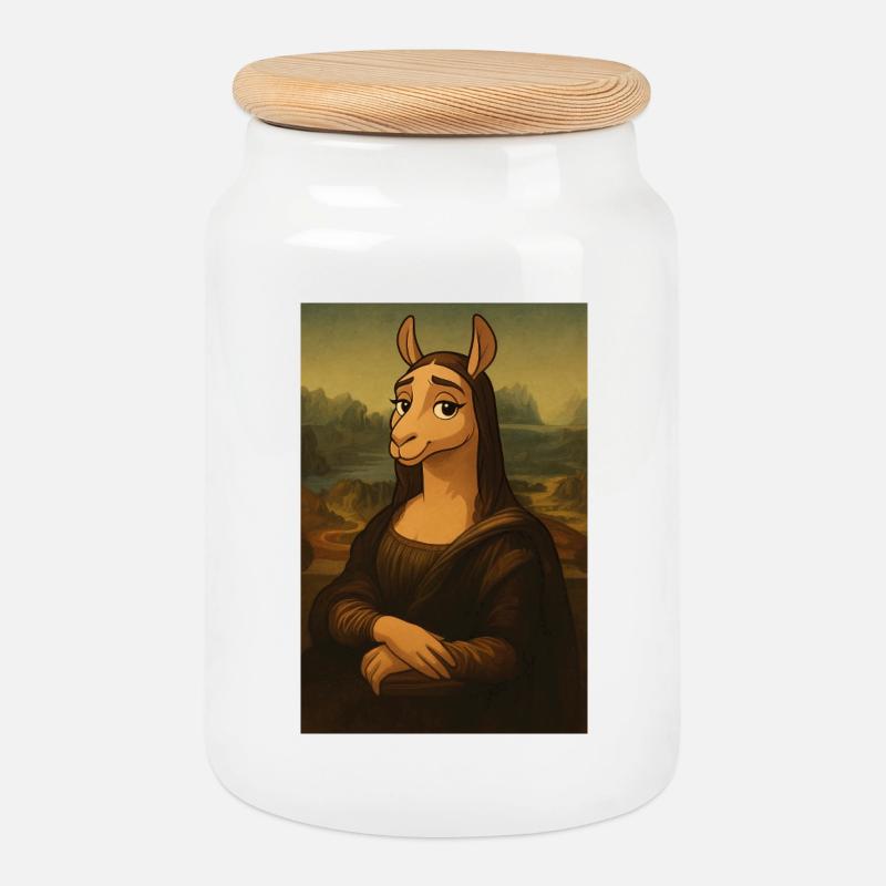 Lama Mona Lisa Rätselhaft - Keksdose mit Holzdeckel - Weiß
