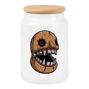 Creepy Mechanical Monster Teeth Halloween - Cookie Jar with Wooden Lid - white - Front