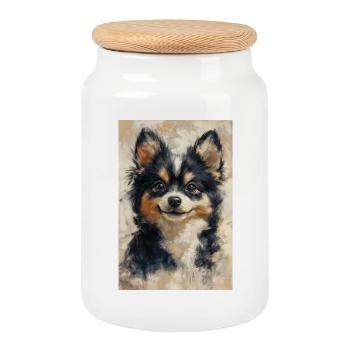 Illustration of a dog - Boîte à biscuits avec couvercle en bois - blanc - Devant