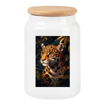 Illustration of a jaguar - Boîte à biscuits avec couvercle en bois - blanc - Devant