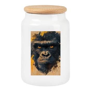 Illustration eines Gorillas - Keksdose mit Holzdeckel - Weiß - Vorne