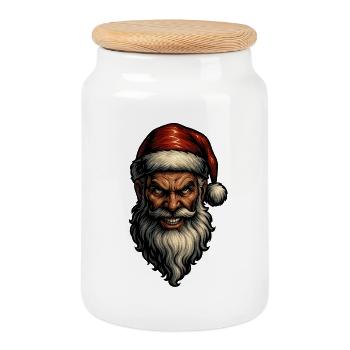 Grimace sombre du Père Noël - Boîte à biscuits avec couvercle en bois - blanc - Devant