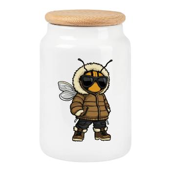 Biene Cool Winter - Keksdose mit Holzdeckel - Weiß - Vorne