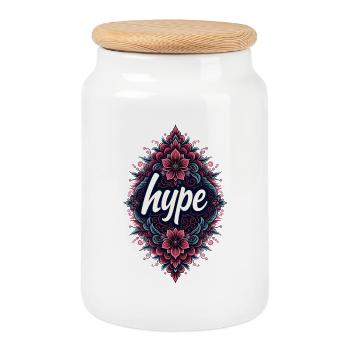 Vibrant floral mandala - Cookie Jar with Wooden Lid - white - Front