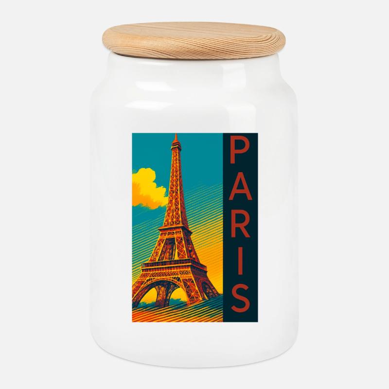 Paris PopArt Skyline Eiffelturm - Keksdose mit Holzdeckel - Weiß