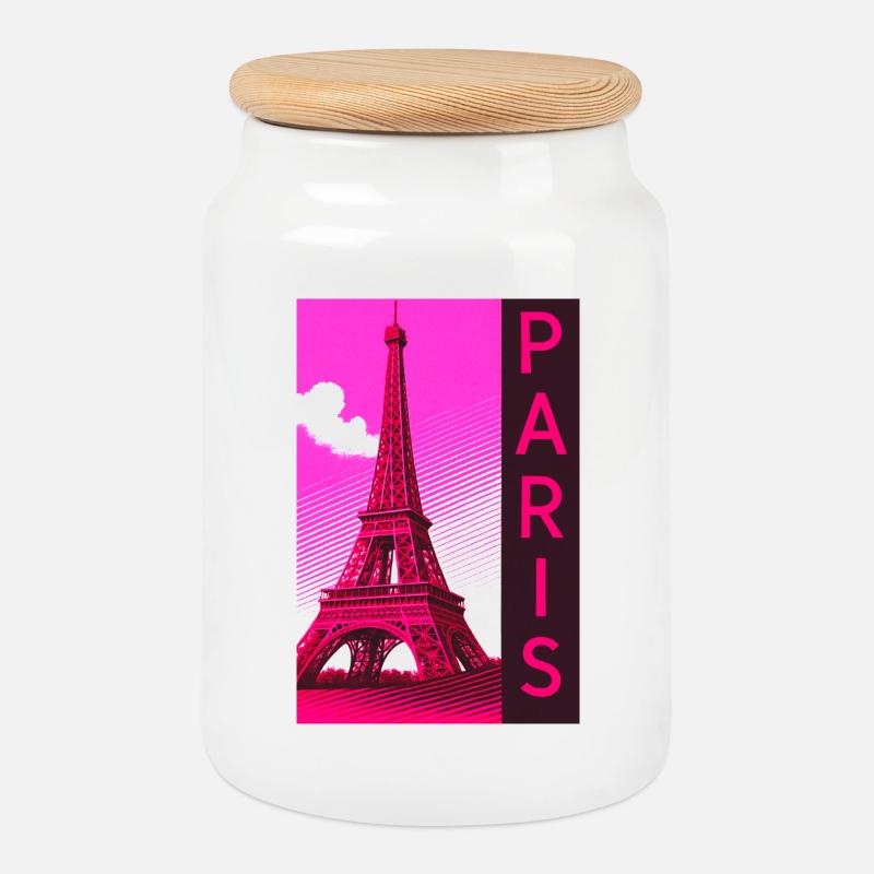 Paris Pink Eiffel Turm Retro - Keksdose mit Holzdeckel - Weiß
