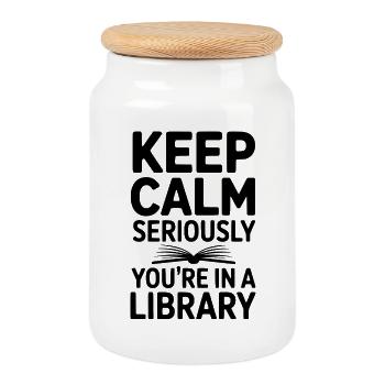 Keep Calm Seriously You’re in a Library - Cookie Jar with Wooden Lid - white - Front