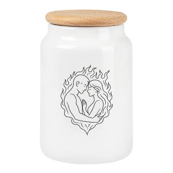Flame Heart Lovers - Couple d’amour - Boîte à biscuits avec couvercle en bois - blanc - Devant