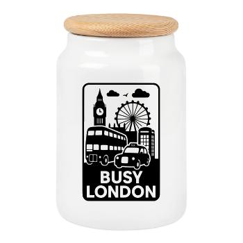 Londres animée - Boîte à biscuits avec couvercle en bois - blanc - Devant