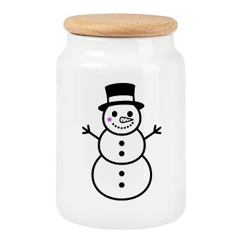 Naughty Snowman with Top Hat | Winter - Cookie Jar with Wooden Lid - white - Front