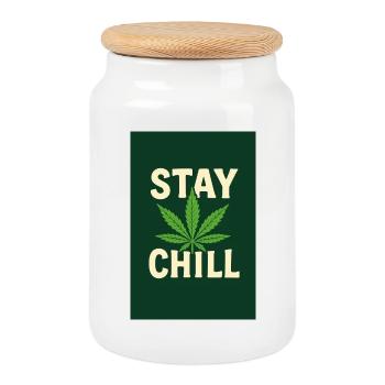 Stay Chill Cannabis Leaf - Cookie Jar with Wooden Lid - white - Front