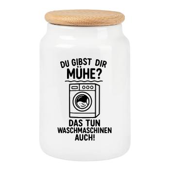 waschmaschinen mühe geben arbeit - Keksdose mit Holzdeckel - Weiß - Vorne