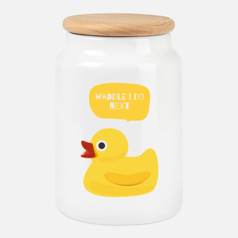 Waddle I Do Next Duck Design - Boîte à biscuits avec couvercle en bois - blanc