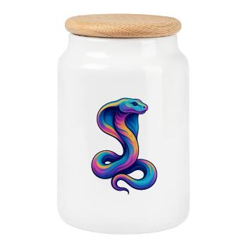 Colored snake in neon palette - Cookie Jar with Wooden Lid - white - Front