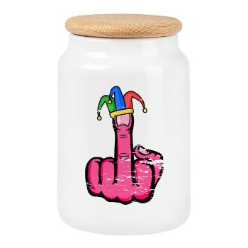 Middle Finger Stingerfinger Carnival - Cookie Jar with Wooden Lid - white - Front
