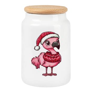 Noël flamant rose - Boîte à biscuits avec couvercle en bois - blanc - Devant