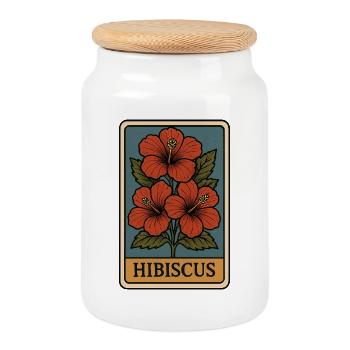 Hibiskusblüte Vintage Kartenkunst - Keksdose mit Holzdeckel - Weiß - Vorne