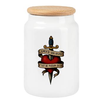Vintage Love Poison Dagger Heart - Cookie Jar with Wooden Lid - white - Front