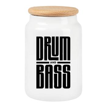 Drum and Bass Typographie audacieuse - Boîte à biscuits avec couvercle en bois - blanc - Devant