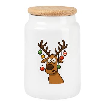 Reindeer - Cookie Jar with Wooden Lid - white - Front